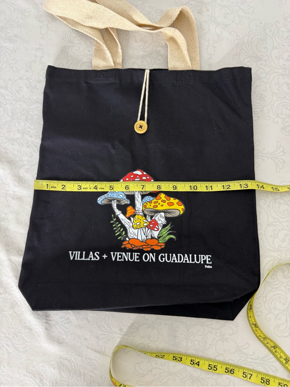 Mushroom Graphic Tote Bag with handle and button closure - Picture 7 of 12